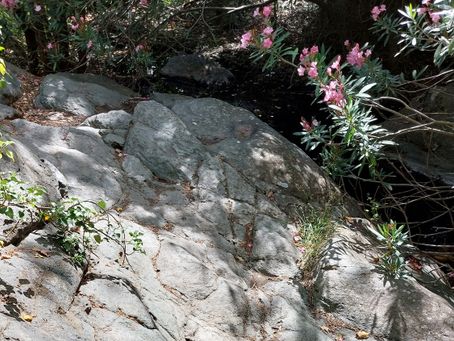 kleine Kletterpartie der Felsen sind zum Teil mit dicken Tauen abgesichert